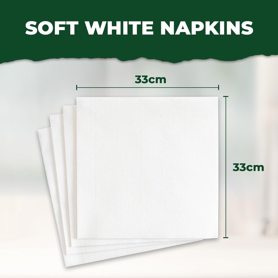 image 1 of ECONX White 2 Ply 4 Fold Paper Napkins Tissue Serviettes for Birthdays Weddings Parties Pack of 1000