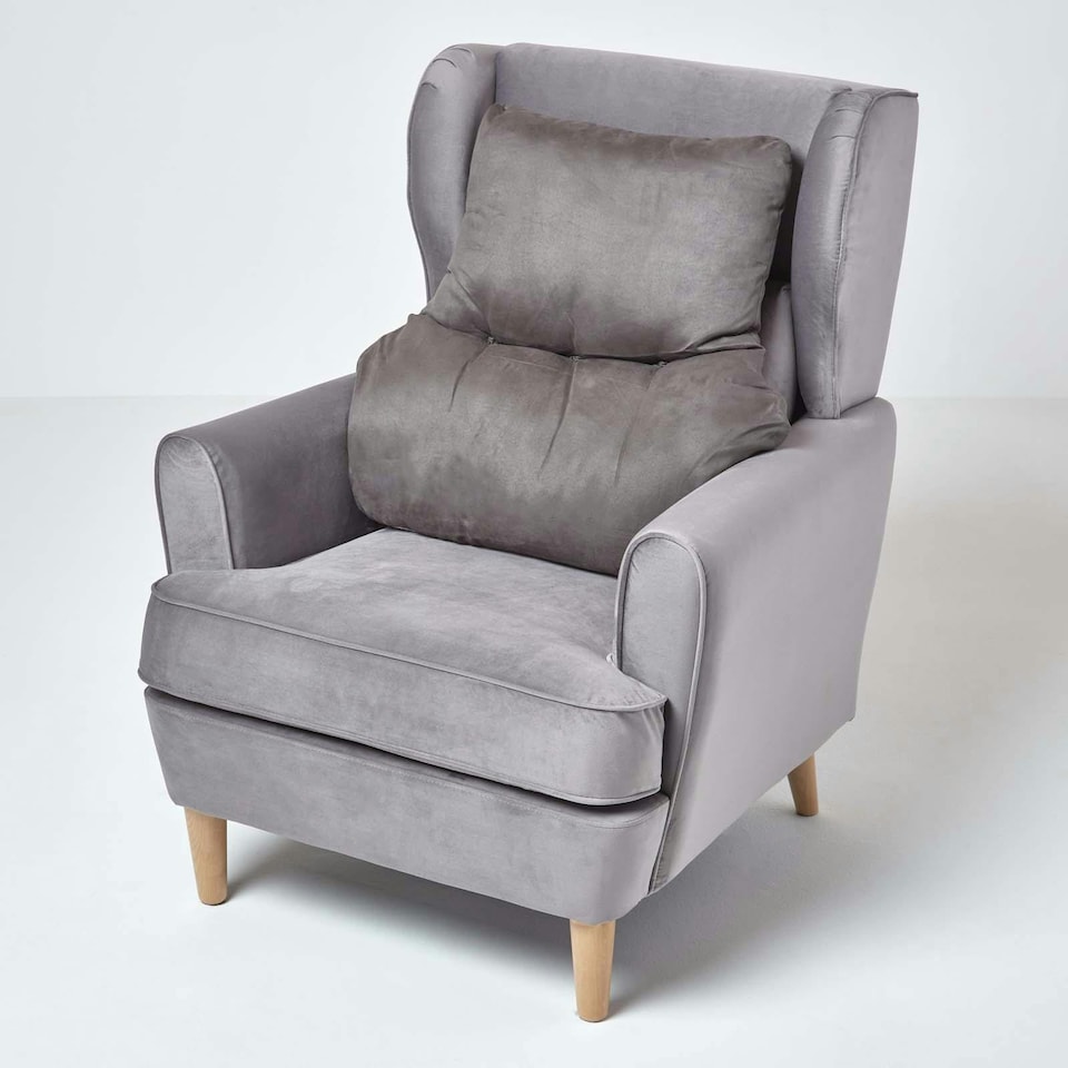 image 1 of Homescapes Grey Faux Suede Back Support Cushion | Grey | Grey | H 58 x W 68 x D 15 cm