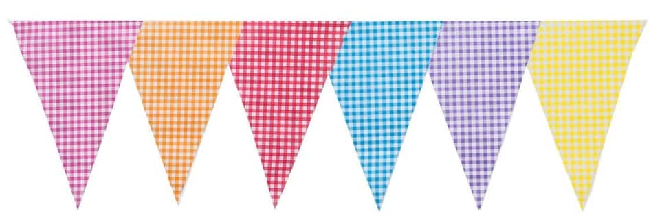 image 1 of Gingham Multi Colour Mix Party Bunting 10m with 20 Pennants