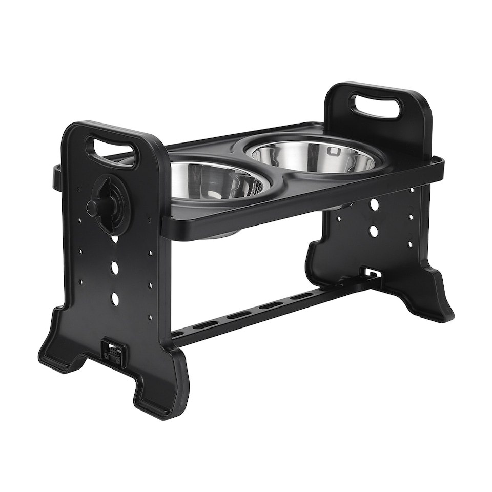 image 1 of Living and Home Adjustable Height Pet Bowl for Dogs & Cats – Ergonomic, Non-Slip Feeding Station | Black