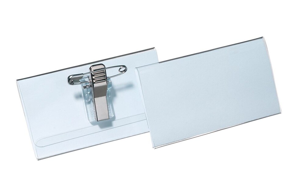 image 1 of Durable COMBI CLIP Clip & Pin Name Badge ID Holder + Inserts | 50 Pack | 40x76mm