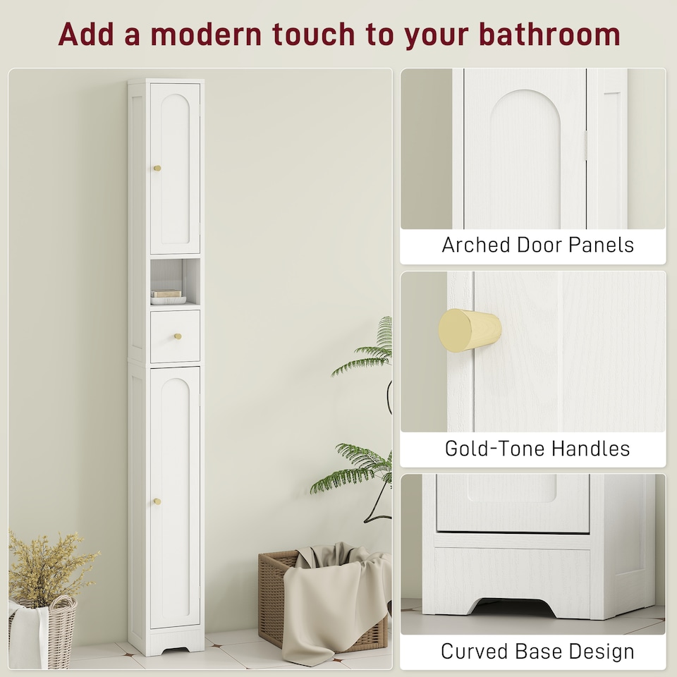 image 1 of HOMCOM 20cm Slim Bathroom Storage Cabinet with Adjustable Shelves White | White