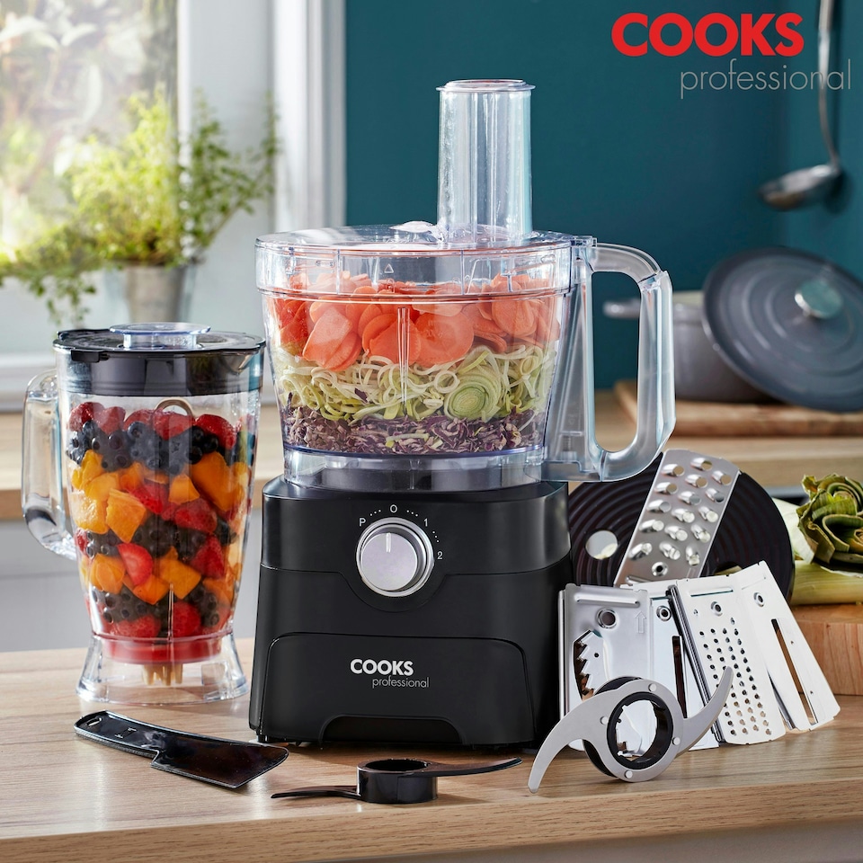 image 1 of Cooks Professional Food Processor | 1000W | 7 Different Blades | Mixing Bowl and Blending Jug | Black Black