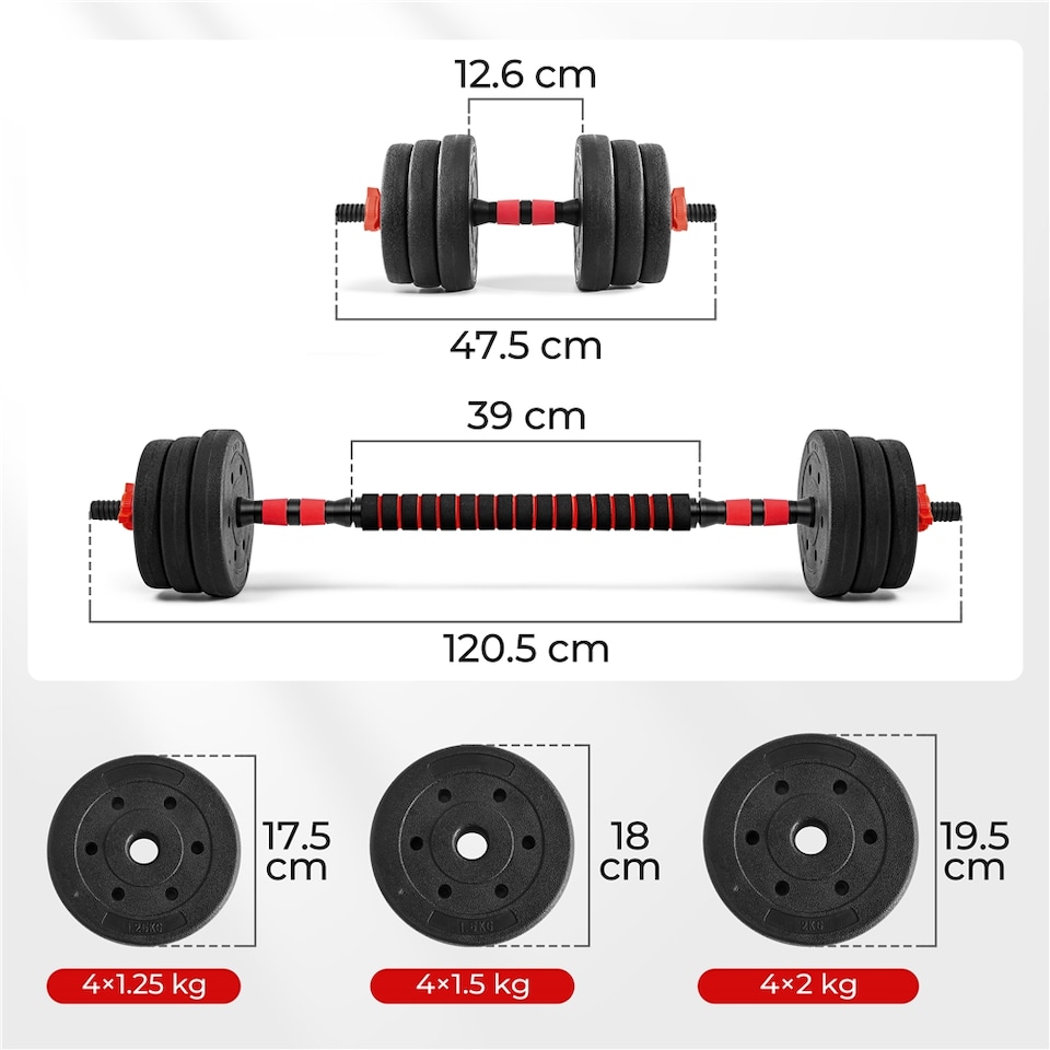 image 1 of Yaheetech Adjustable Dumbbell and Barbell Set,  20 kg Free Weights with 12 Weight Plates-Black