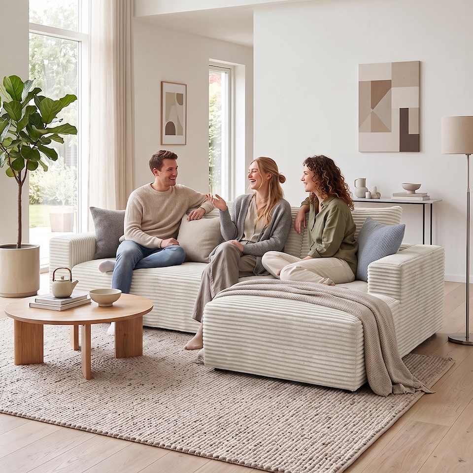 image 1 of Rattantree L Shaped Modular Sofa Corduroy Sectional Couch With Chaise