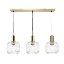 COSYLYTE Clayton 3 Light Modern Ribbed Glass Bar Pendant Light - Brushed Brass Bronze | Brushed Brass