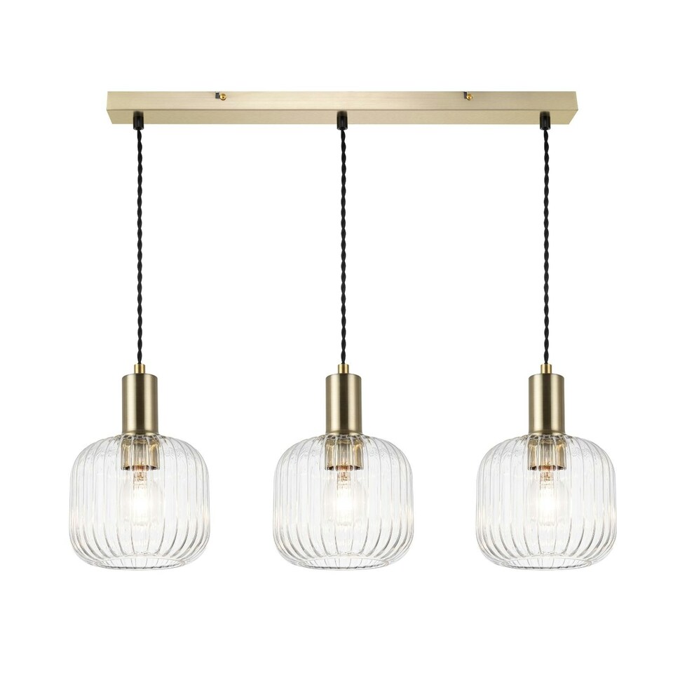 image 1 of COSYLYTE Clayton 3 Light Modern Ribbed Glass Bar Pendant Light - Brushed Brass Bronze | Brushed Brass
