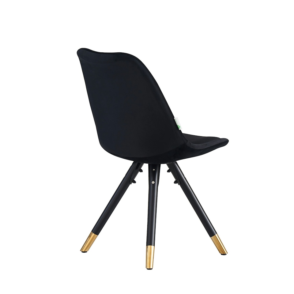 image 1 of Set of 6 Sofia Ergonomic Modern Dining Chairs Upholstered in Velvet, Metal Legs with Gold End Tips Black
