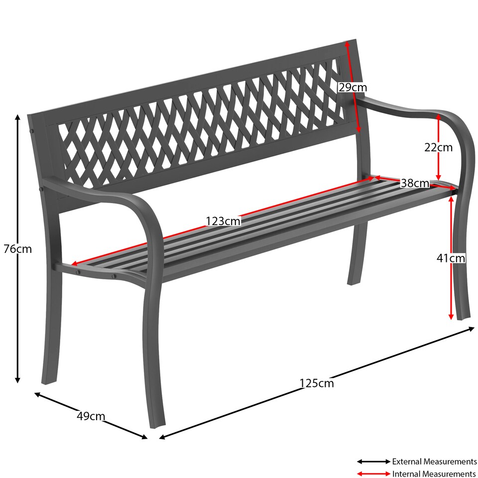 image 1 of Garden Vida 3 Seater Steel Garden Bench Outdoor Patio Seating, Lattice
