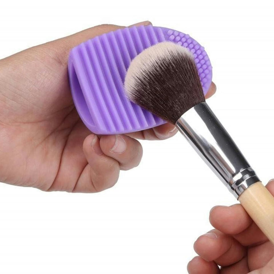 image 1 of Silicone Egg Sponge Scrubber Make-Up Brush Cleaner, Purple