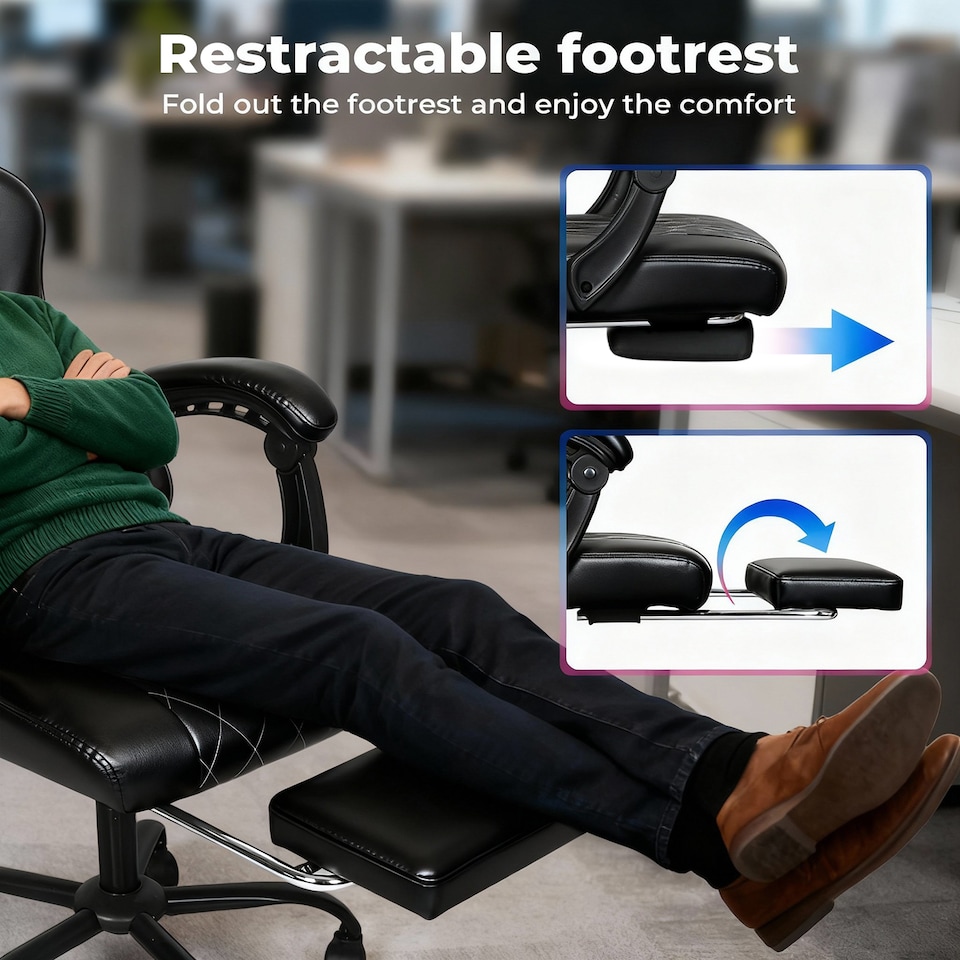 image 1 of Levede Office Desk Chair PU Gaming Recliner Adjustable Height Swivel | Black | Black | One Size