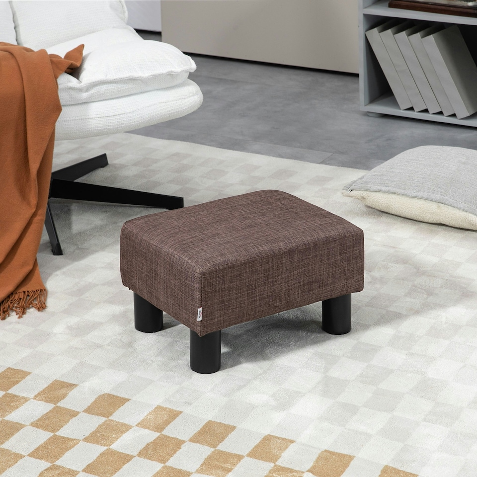 image 1 of HOMCOM Chic Linen Fabric Footstool Ottoman Cube with 4 Plastic Legs Brown