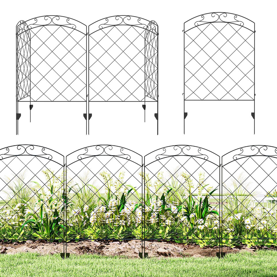 image 1 of Outsunny 4PCs Decorative Garden Fencing 43in x 11.4ft Steel Border Edging Swirls