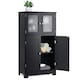 image 1 of COSTWAY 4-Door Bathroom Floor Cabinet Storage Cabine Black Black