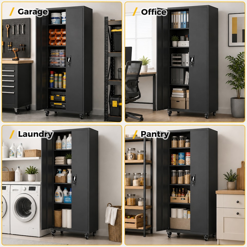 image 1 of HOMCOM Metal Storage Cabinet with Removable Wheels and Adjustable Shelves
