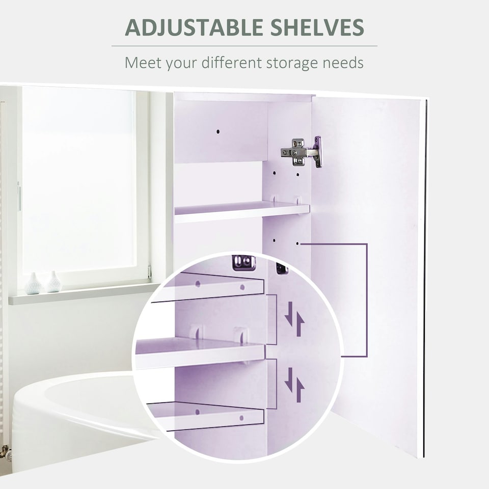 image 1 of HOMCOM Bathroom Mirror Cabinet Wall Mounted, 80 x 15 x 60 cm, White