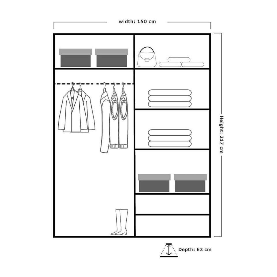 image 1 of Sliding Wardrobes 4U Modern Full Mirror Sliding Door Wardrobe – 150cm, 2 Doors, Shelves & Drawers, Space-Saving Bedroom Storage White | White 150cm