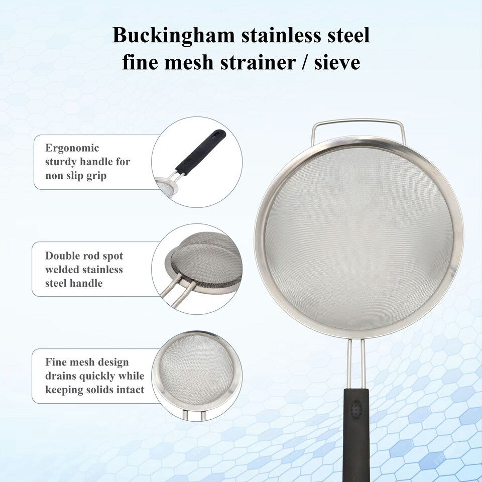 image 1 of Buckingham Stainless Steel Fine Mesh Sieve Strainer 25 cm Soft Touch Handle