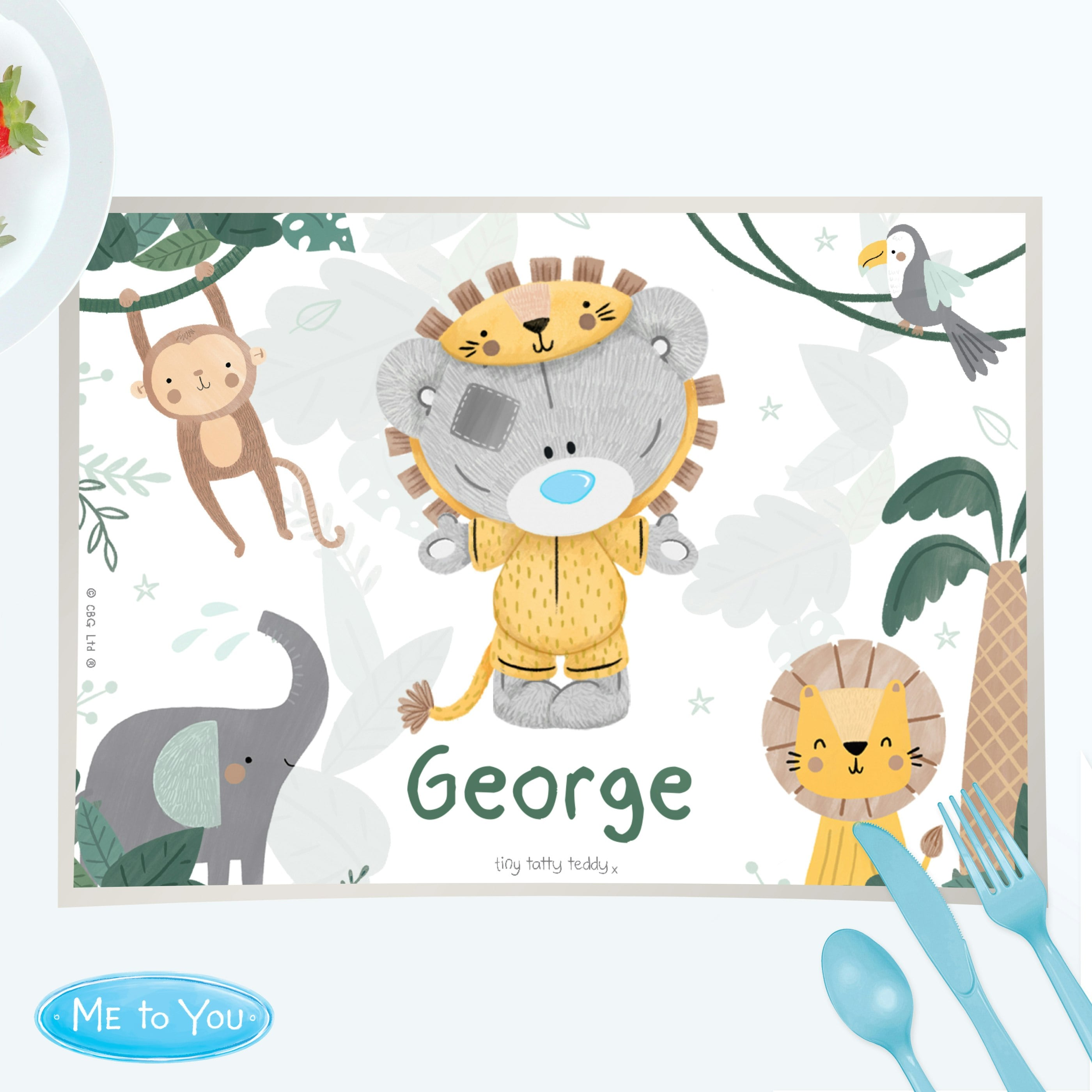 Personalised Memento Company Personalised Tiny Tatty Teddy Jungle Animals Placemat in White