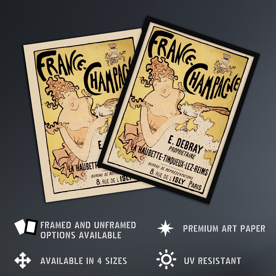 image 1 of France Champagne Vintage Advert Bonnard Framed Wall Art Print 12X16"