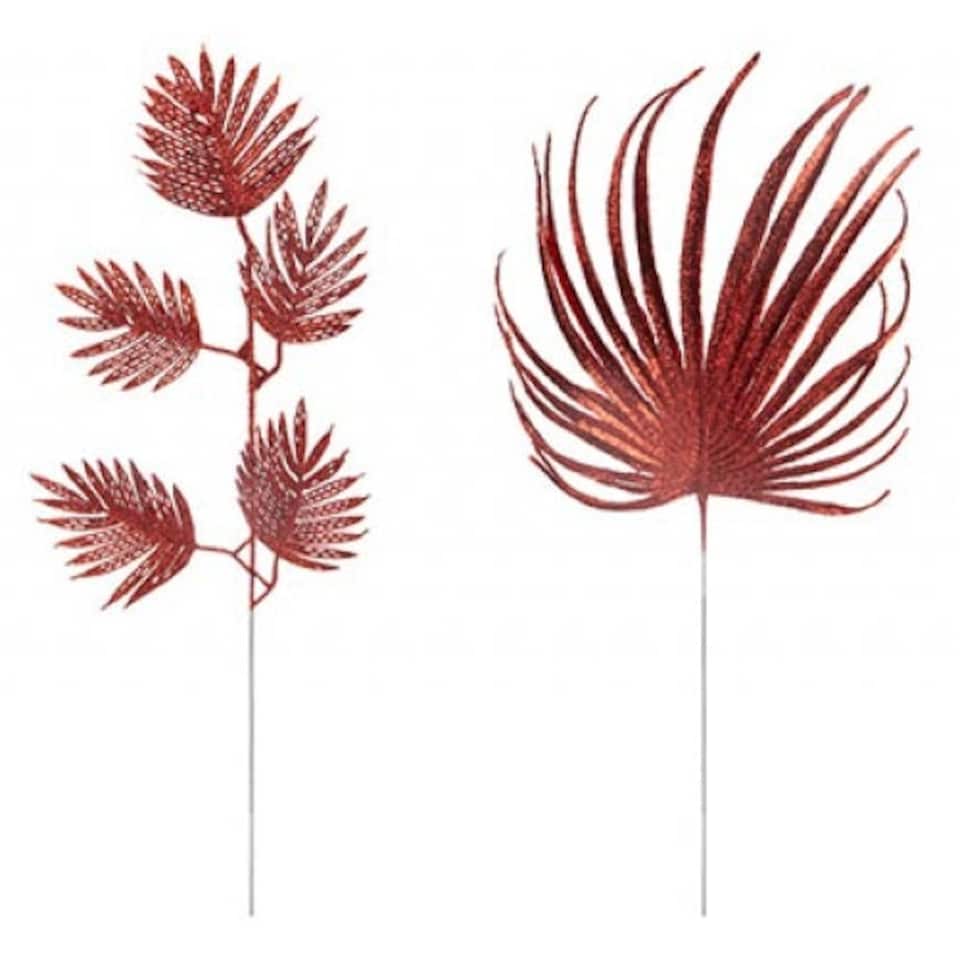 Assorted Red Christmas Glitter Spruce Leaf Pick 21cm