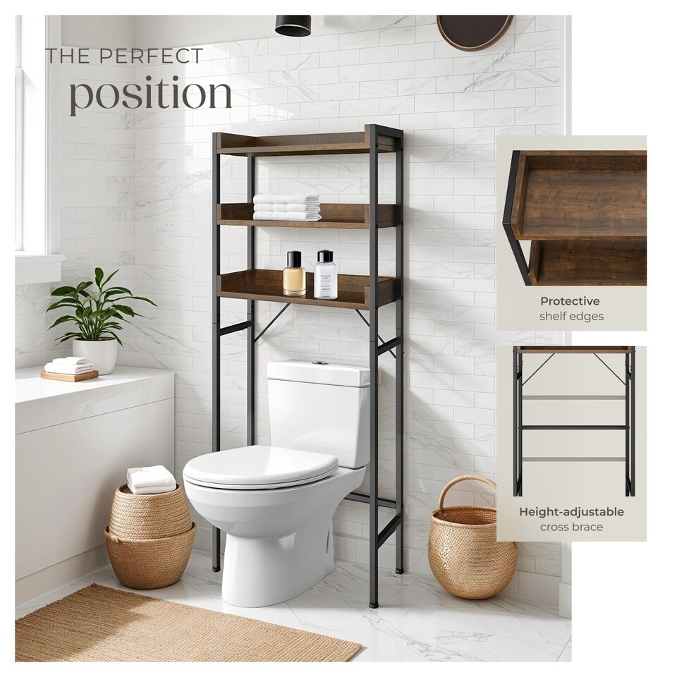 image 1 of Shower caddy Seattle - 3 Tiers | Brown | Industrial wood dark, rustic | 25 x 63 x 165 cm | 1