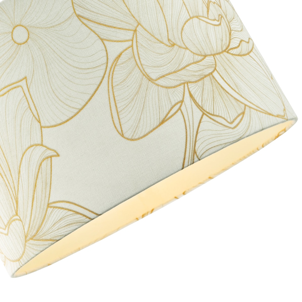 image 1 of Designer Cream Linen Fabric 12 Inch Lampshade with Large Shiny Gold Foil Flowers | Cream