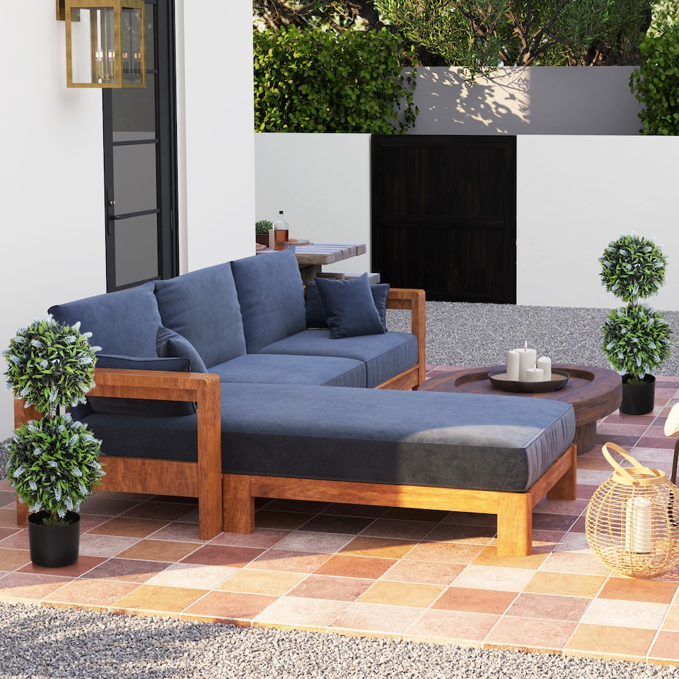 image 1 of HOMCOM Set of 2 Decorative Artificial Plants Ball Trees with Lavender Flowers in Pot Fake Plants for Home Indoor Outdoor Decor, 70cm, Blue