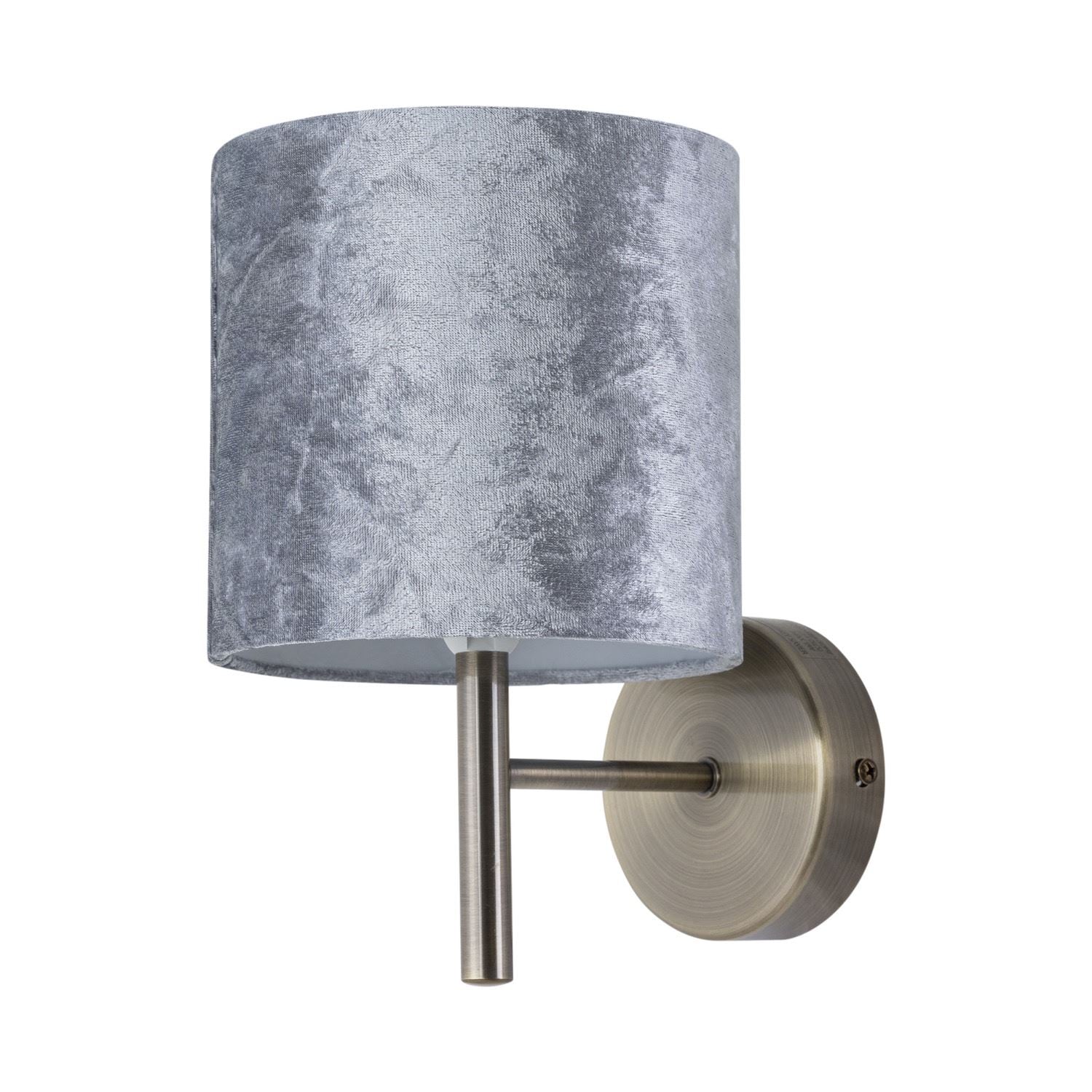 First Choice Lighting Brea - Antique Brass Wall Light with Grey Crushed Velvet Shade in Gold