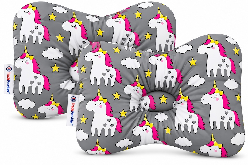 image 1 of TradeProvider® Baby Head Support Cushion for Pram, Pushchair, Stroller, Newborn Travel Headrest (2 pack)- Pink Stardust Collection