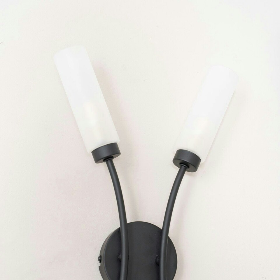 image 1 of ValueLights Maya Matt Black 2 Way Curved Upright Reed Shaded Wall Light