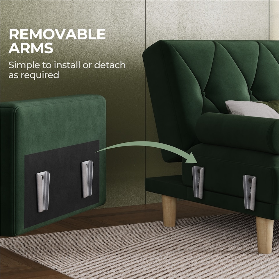image 1 of Yaheetech Velvet Convertible Sofa Bed with 2 Bolster Pillows-Green