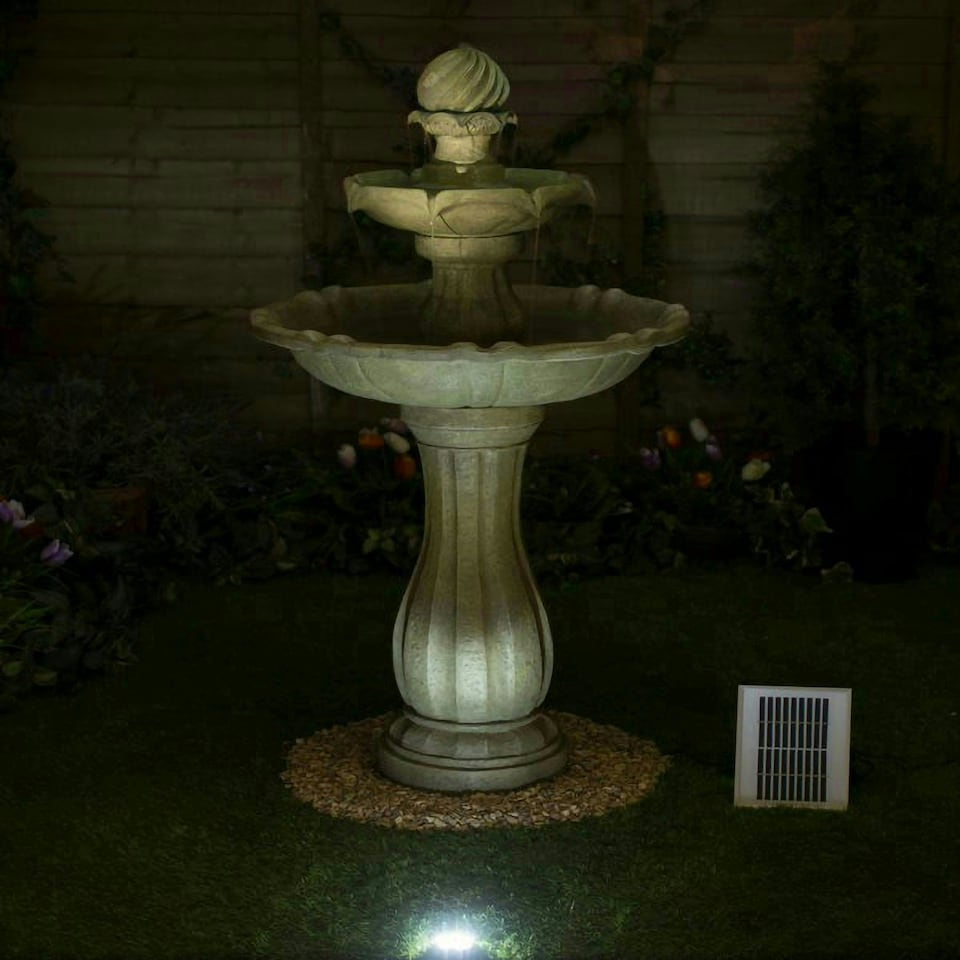 image 1 of Primrose Solar Powered Antique Imperial Round Tiered Water Feature LEDs 112cm