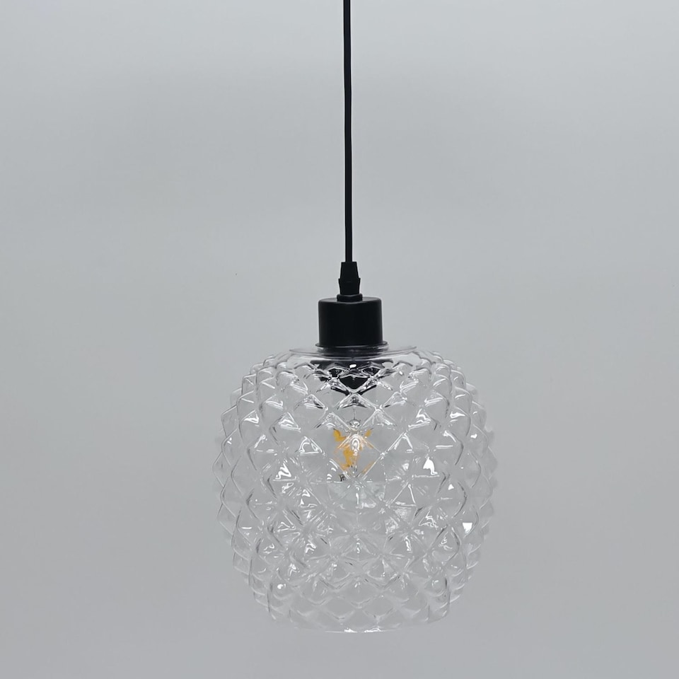 image 1 of Baine - Clear Textured Glass with Black Pendant Fitting | Clear | Clear | 1