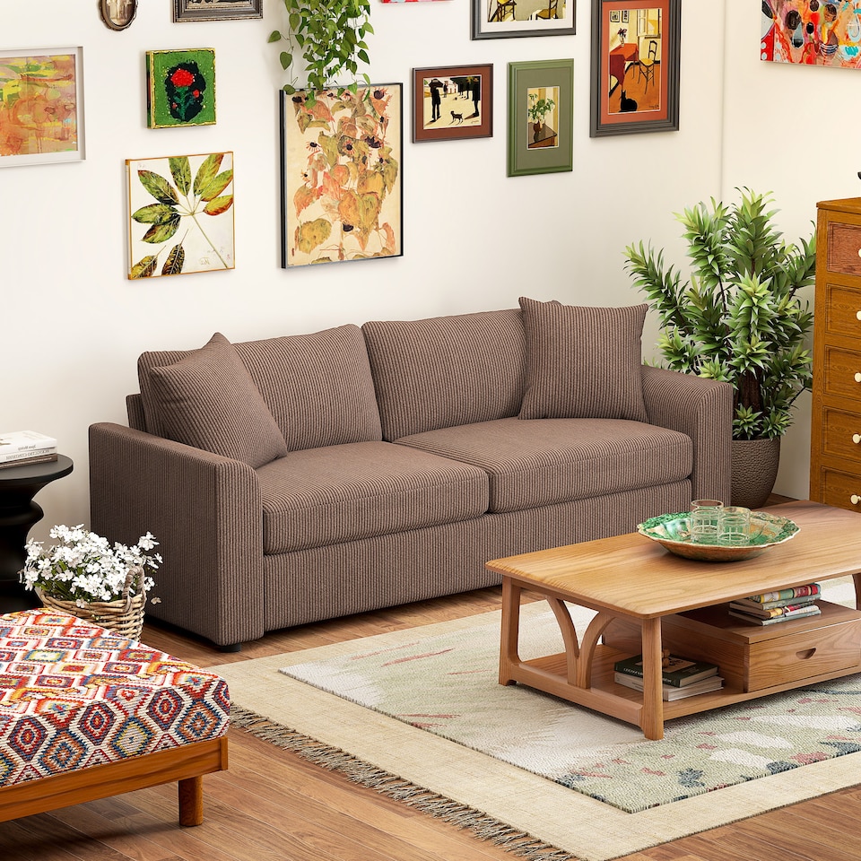 image 1 of HOMCOM 212 cm Upholstered Jumbo Cord Sofa Couch with Spring Cushion, Coffee | Brown | Brown