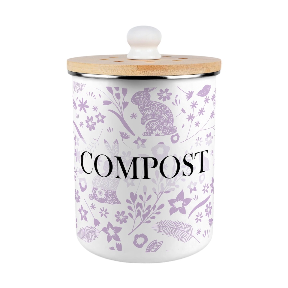 image 1 of Wild Rabbits Compost Caddy - Lilac Metal 2L Decorative Kitchen Food Waste Bin