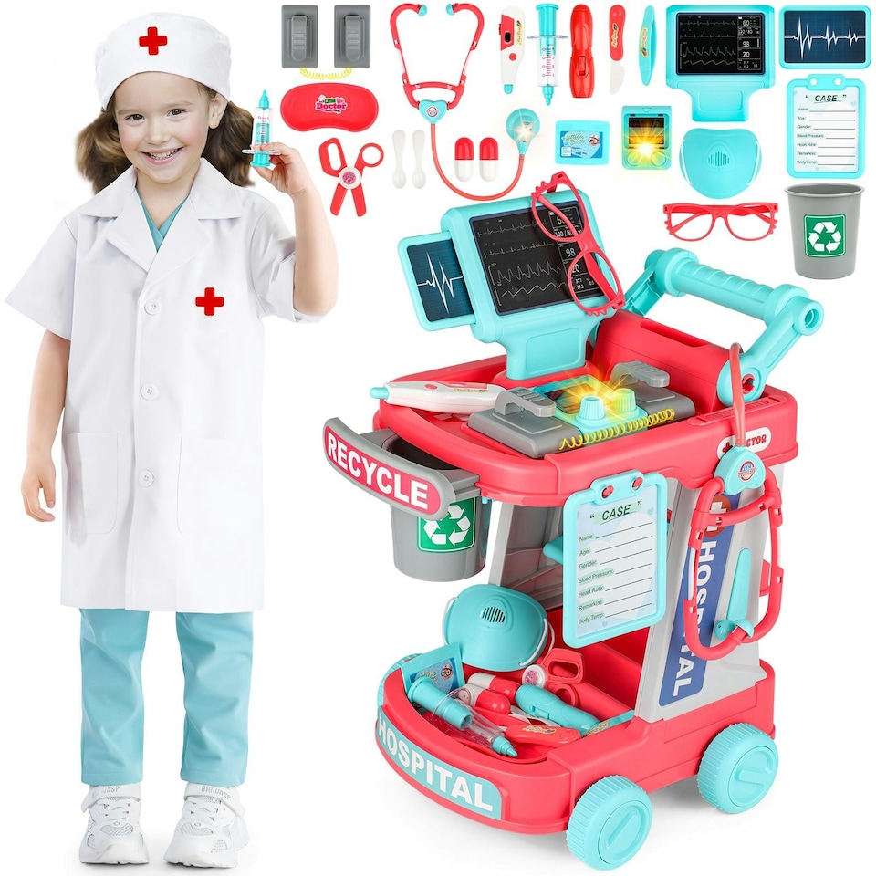 image 1 of 22Pcs Educational Pretend Medical Station Set pink