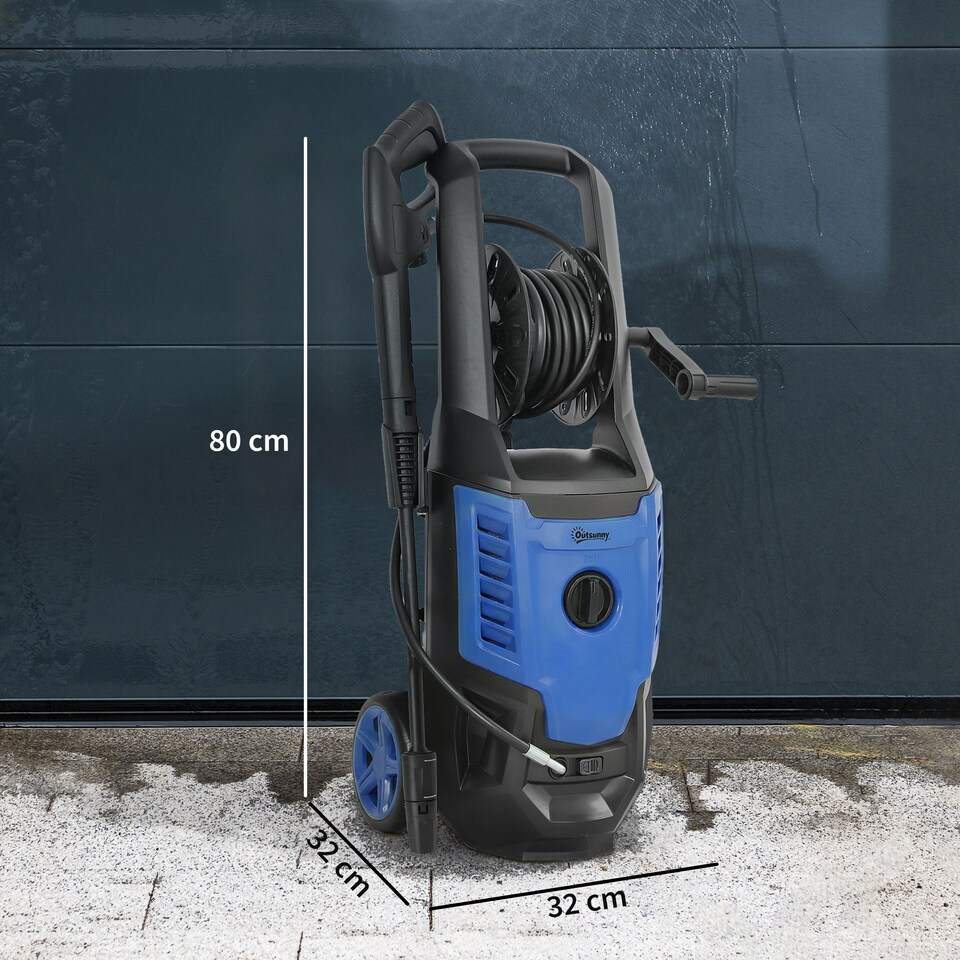 image 1 of Outsunny 2200W Power Washer 170 Bar Pressure with Adjustable Nozzle | Blue | Blue | 32W x 32D x 80H cm