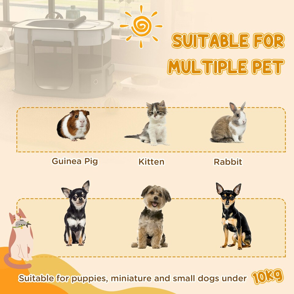 image 1 of PawHut Portable Dog Pen for Puppies, Rabbits, Kittens, Guinea Pigs - Grey
