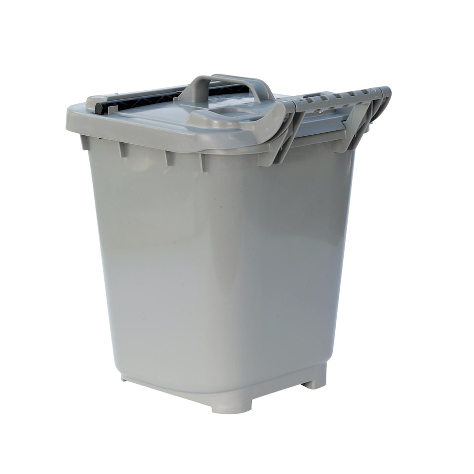 image 1 of Kerbside Compost Caddy with Locking Lid - Silver - for Food Waste Recycling (23 Litre) - Plastic Bin with Composting Guide