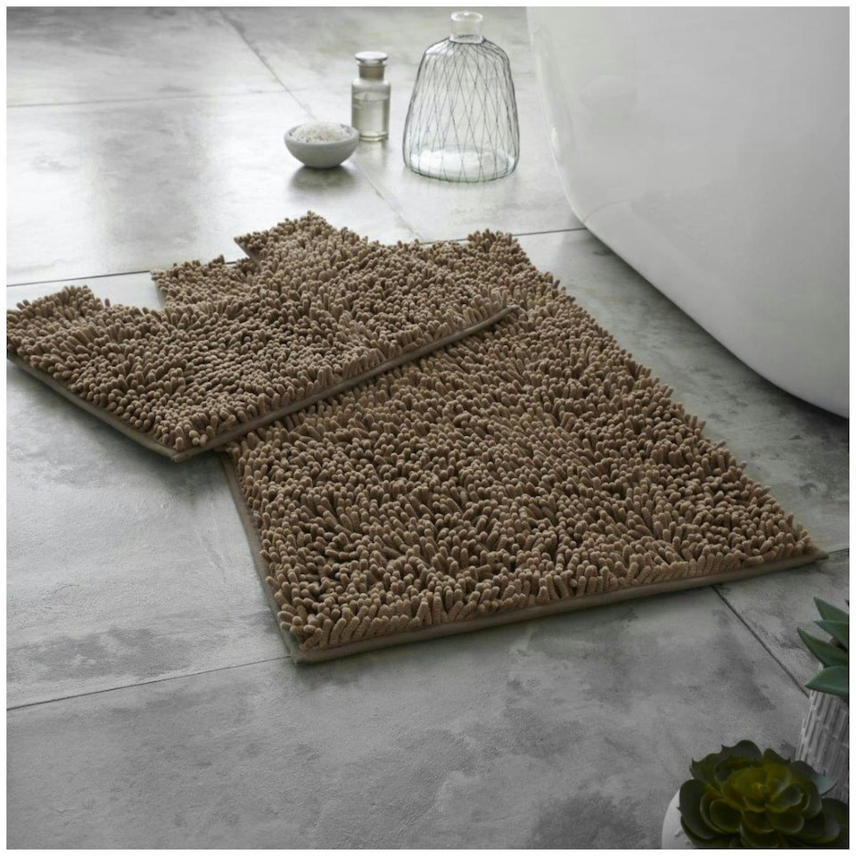 image 1 of VELVETIO Loop Bath Set Anti Slip Water Absorbent Soft Bathroom Rugs Brown | Latte