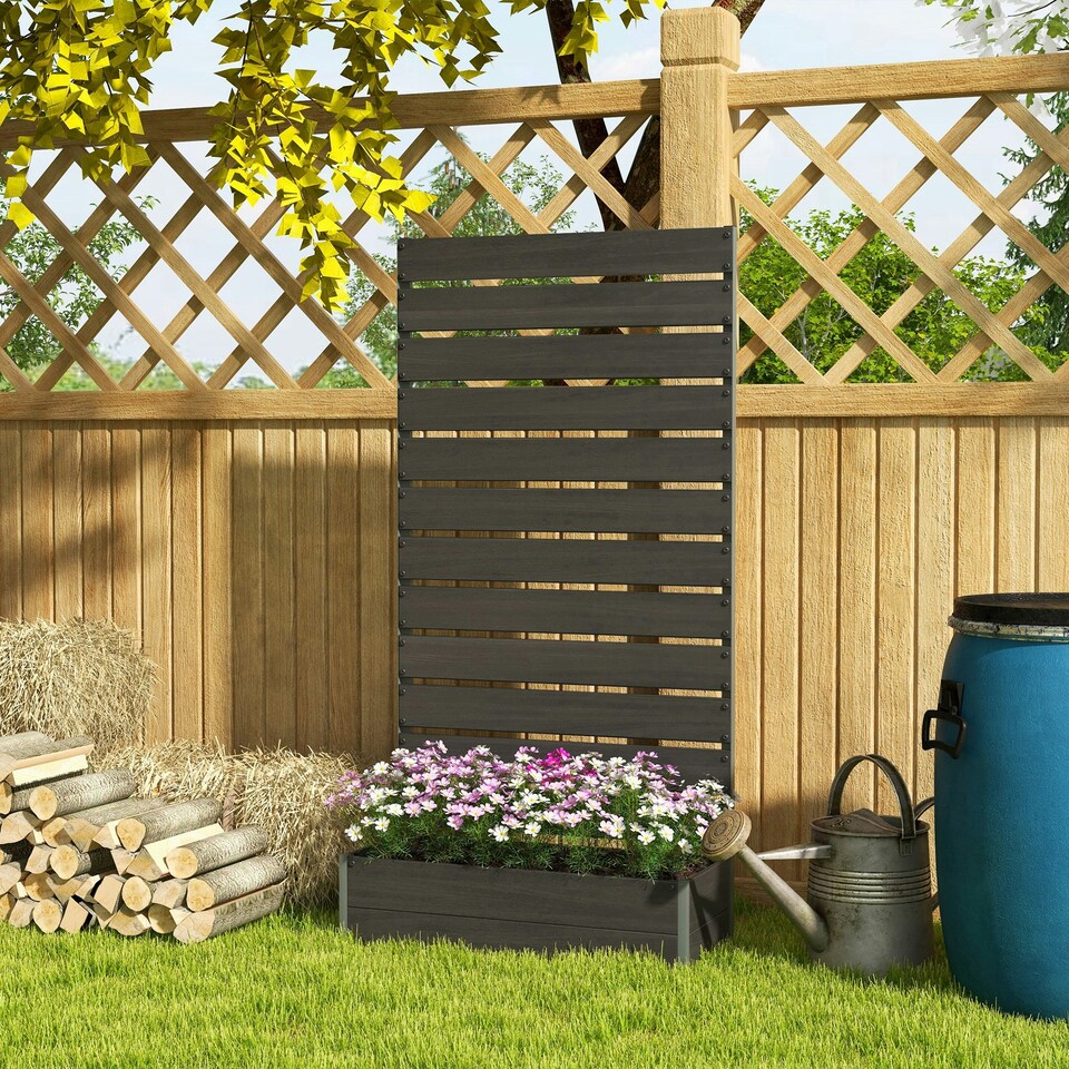 image 1 of Outsunny Raised Garden Bed with Trellis Standing Patio Planter Box Black 