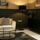 image 2 of ValueLights Tavel Matte Black Floor Lamp with Large Black Drum Shade and LED Bulb