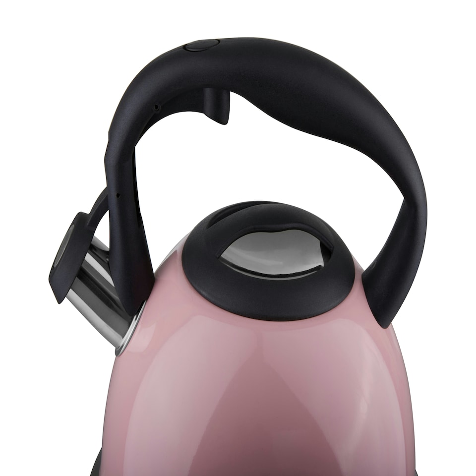 image 1 of Interiors by Premier 3000ml Pink Whistling Kettle, Stainless Steel Stovetop Kettle With Whistle & Cool Touch Handle, Pink Finish