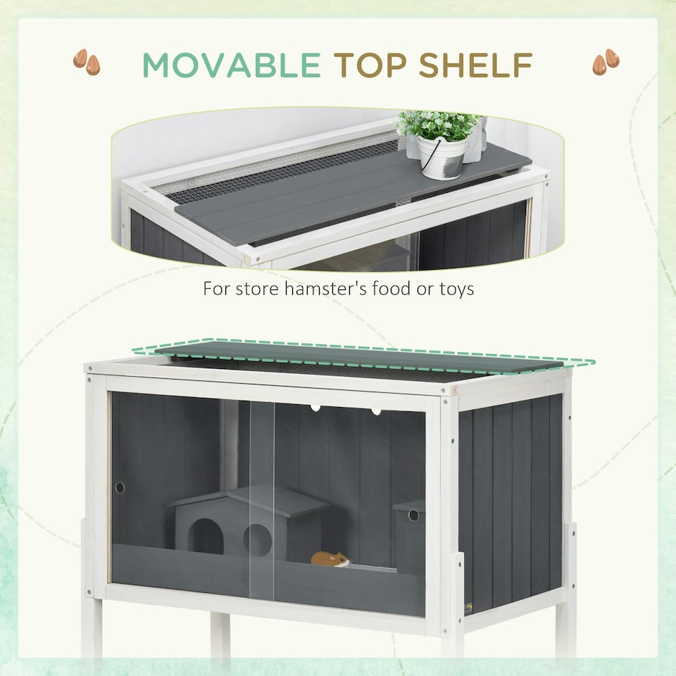 image 1 of PawHut Wooden Hamster Cage for Dwarf Hamsters, Gerbils, Rutin Chicken w/ Shelf