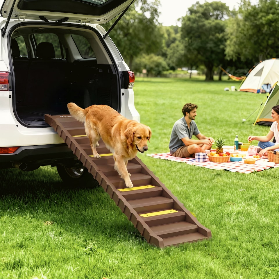 image 1 of PawHut Foldable Dog Ramp for Car, Non-Slip Dog Stairs for SUVs Truck