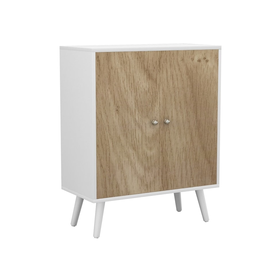image 1 of White 60cm 2 Door Living Room Storage Cabinet w/ Shelf and Splayed Legs