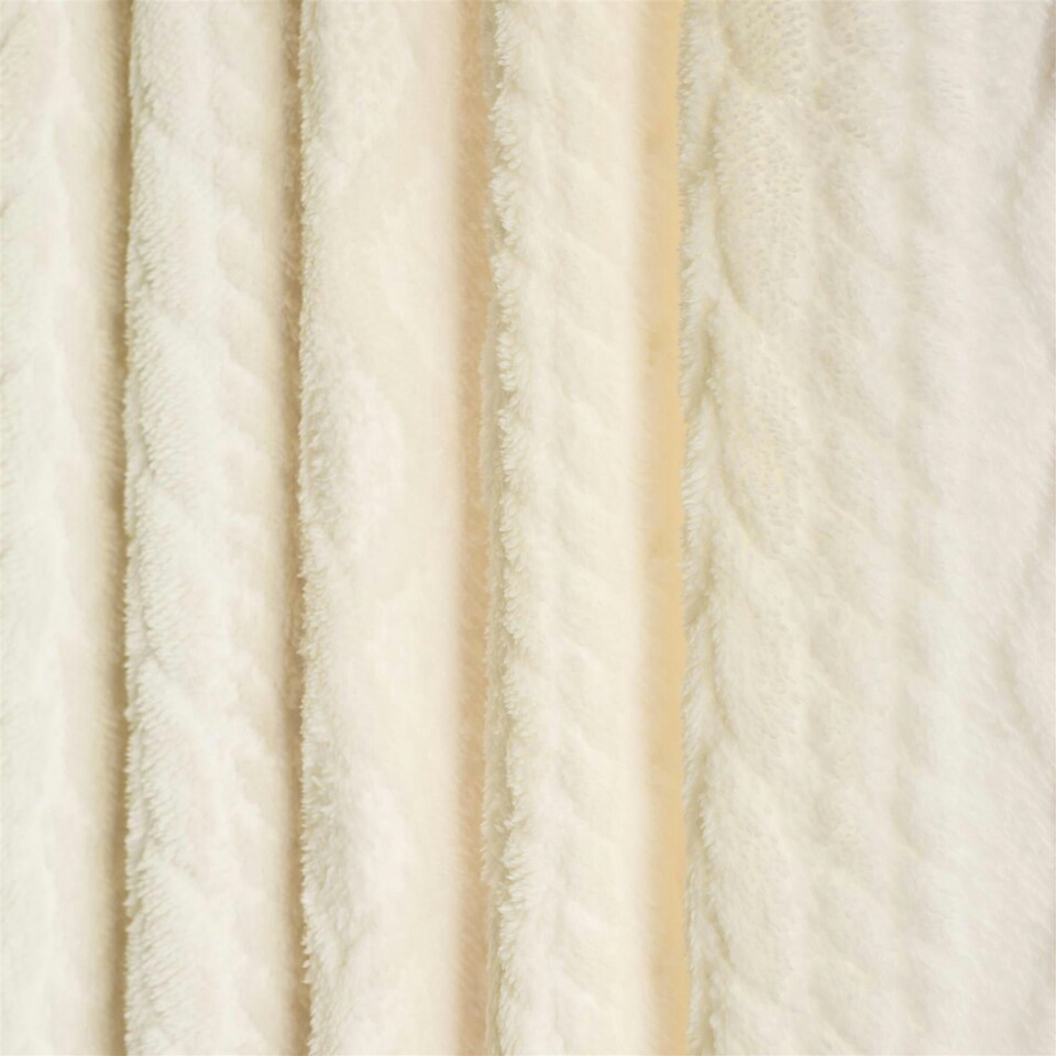 image 1 of OHS Cable Knit Fleece Thermal Insulated Ring Top Panel Pair Eyelet Curtains, 90x90" | Cream