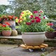 image 3 of Tom Chambers Handcrafted Heavy Duty Round Traditional Wood Garden Patio Plant Flower Pot Stand Caddy Trolley Dolly on Strong Metal Castor Wheels Large 50cm Brown