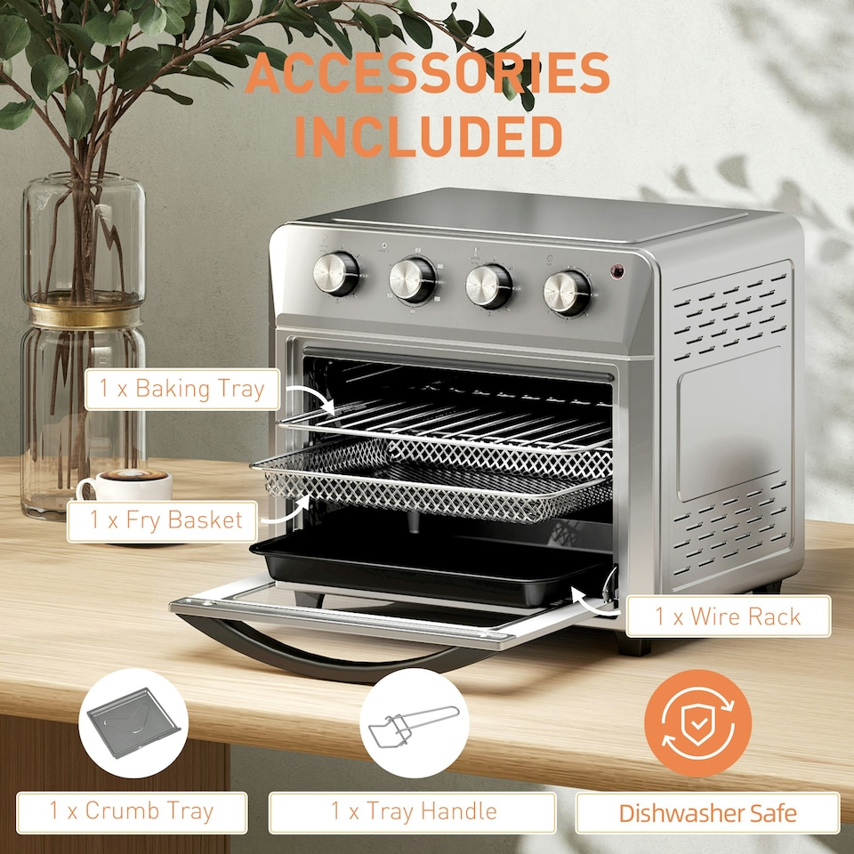image 1 of HOMCOM 24L Air Fryer Oven, Small Electric Oven, Grill, Roast, Bake, 1600W
